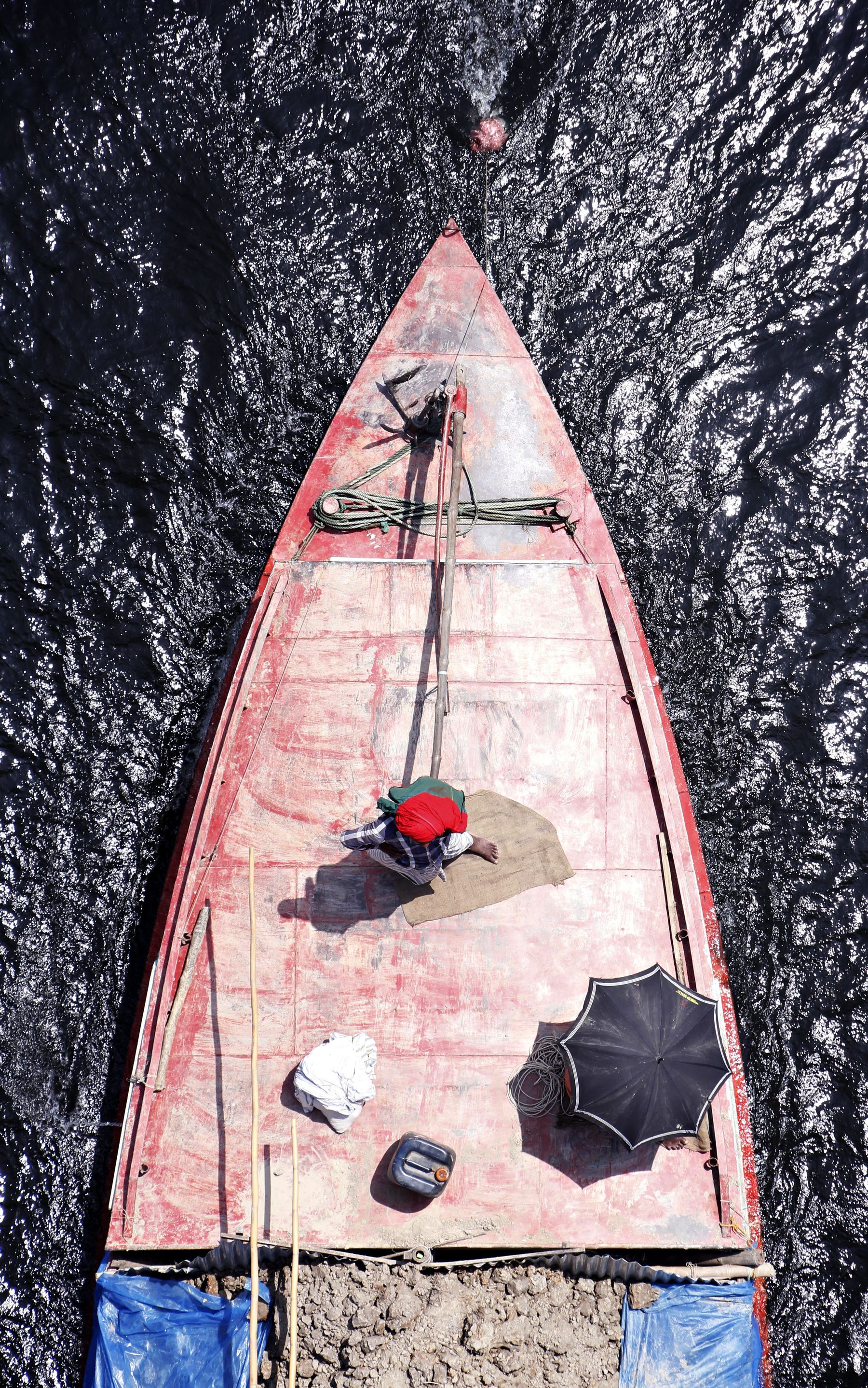 Aerial view of a fishing boat